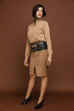 Load image into Gallery viewer, Camel Striped Pencil Skirt by Si Fashion