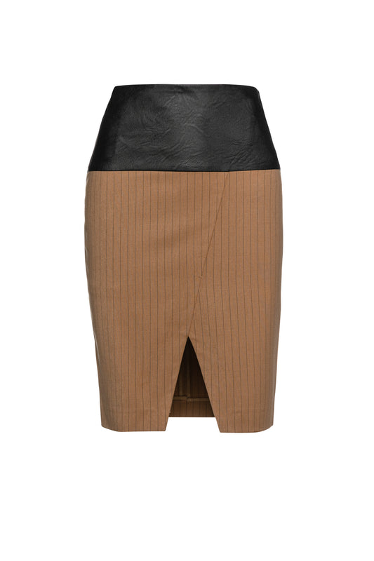 Φούστα Pencil με ρίγες σε καμήλα από την Si Fashion