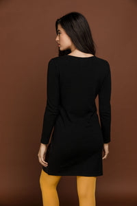 Black Dress with Faux Leather Detail by Si Fashion