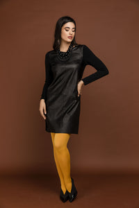 Black Dress with Faux Leather Detail by Si Fashion
