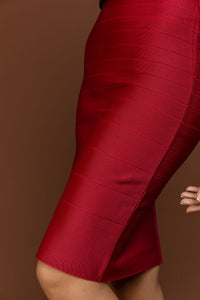 Fitted Red Stretch Skirt by Si Fashion
