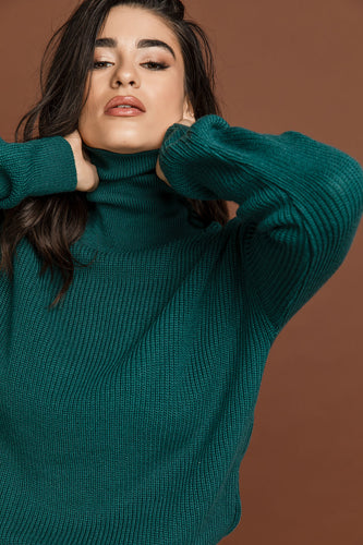 Petrol Blue Turtleneck Pullover by Si Fashion