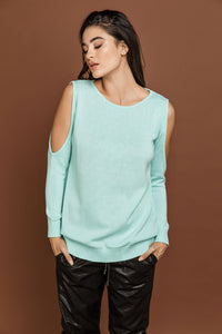 Mint Green Cold Shoulder Top by Si Fashion