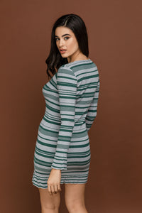 Striped Knit Green Dress by Si Fashion