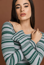 Load image into Gallery viewer, Striped Knit Green Dress by Si Fashion
