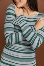 Load image into Gallery viewer, Striped Knit Green Dress by Si Fashion