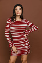Load image into Gallery viewer, Striped Knit Burgundy Dress by Si Fashion