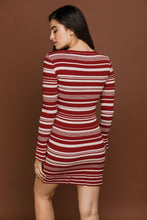 Load image into Gallery viewer, Striped Knit Burgundy Dress by Si Fashion