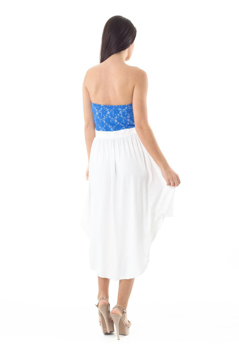 Conquista Φόρεμα Mini Βραδινό Strapless Με Δαντέλα Διχρωμο Μπλε Λευκό Y31.079