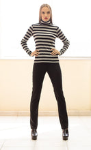 Load image into Gallery viewer, Striped Black and Grey Polo Neck Top Black