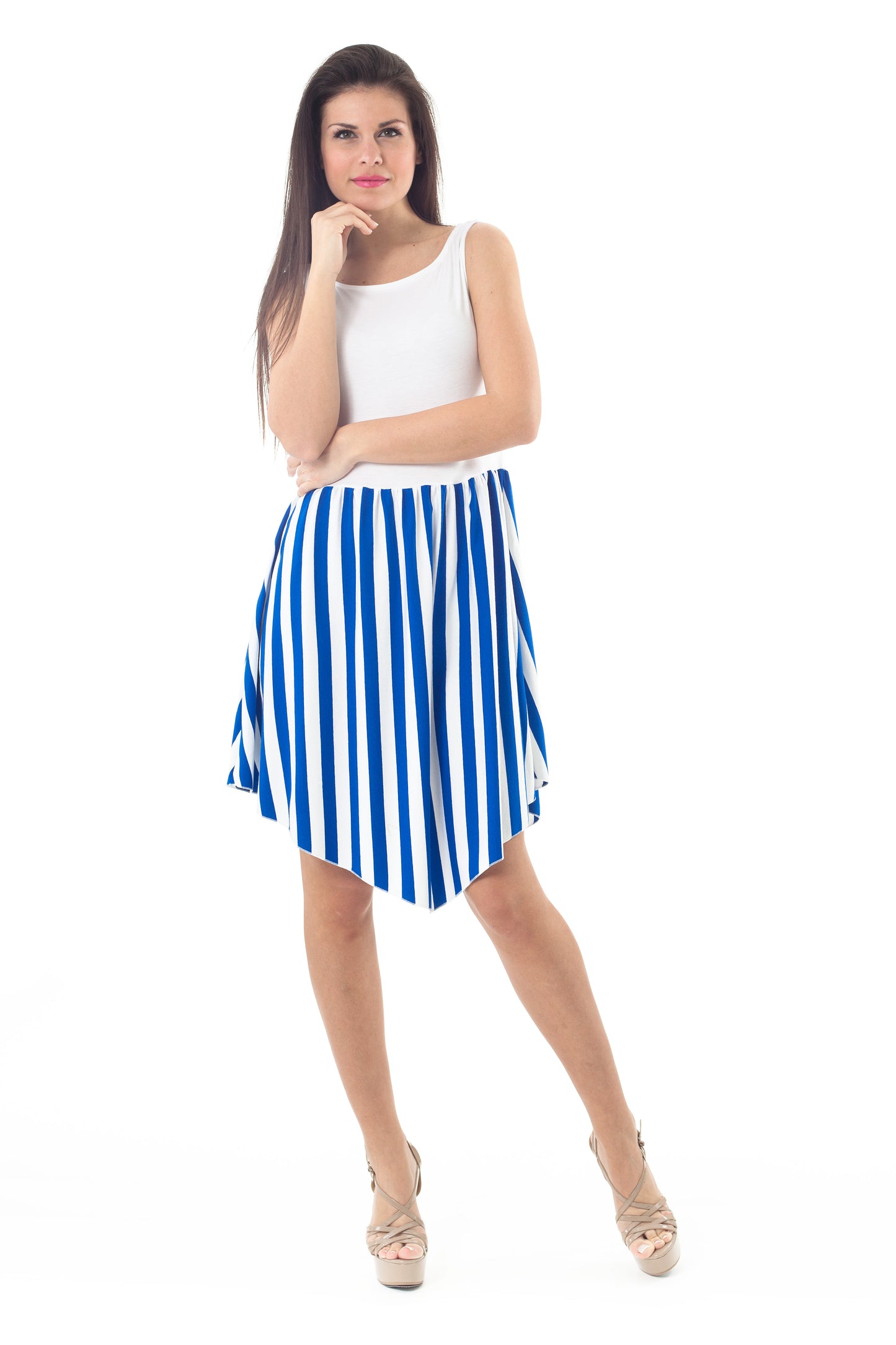 Conquista Φούστα Mini Casual Ασύμμετρη Ριγέ Μπλε-Λευκό Y31.004-12