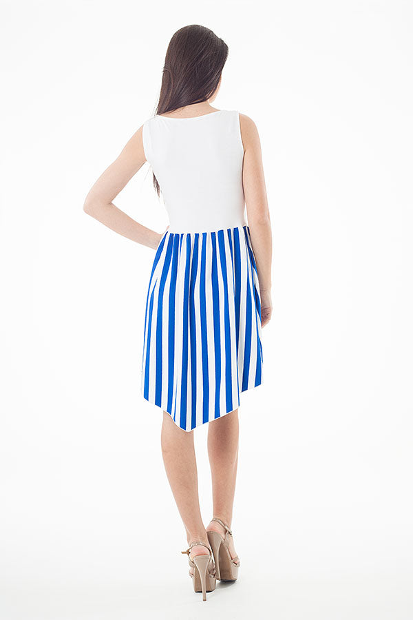 Conquista Φούστα Mini Casual Ασύμμετρη Ριγέ Μπλε-Λευκό Y31.004-12