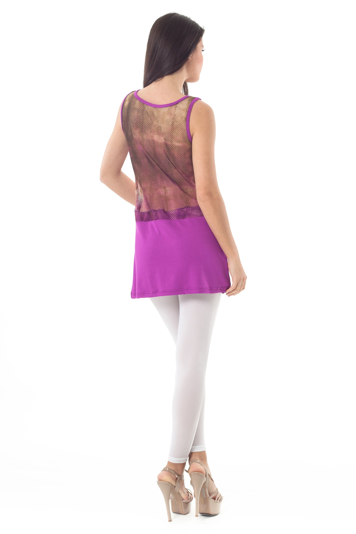 Conquista Τουνίκ Longline Casual Αμάνικο Στρογγυλή Λαιμόκοψη Με Δίχτυ Μονόχρωμο Μωβ Y31.013-46