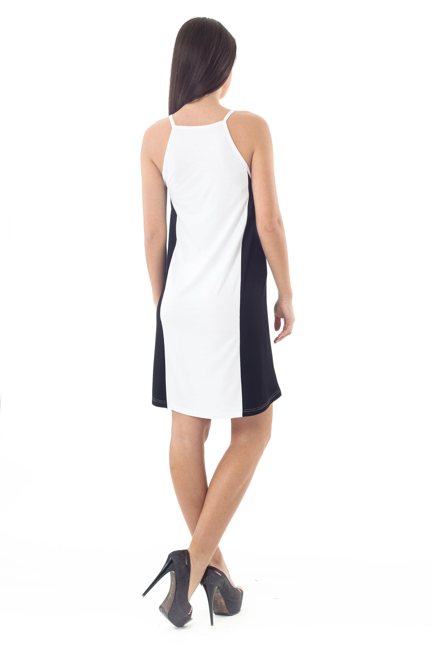 Conquista Φόρεμα Mini Casual Αμάνικο Στρογγυλή Λαιμόκοψη Δίχρωμο Ασπρόμαυρο Y31.030-00