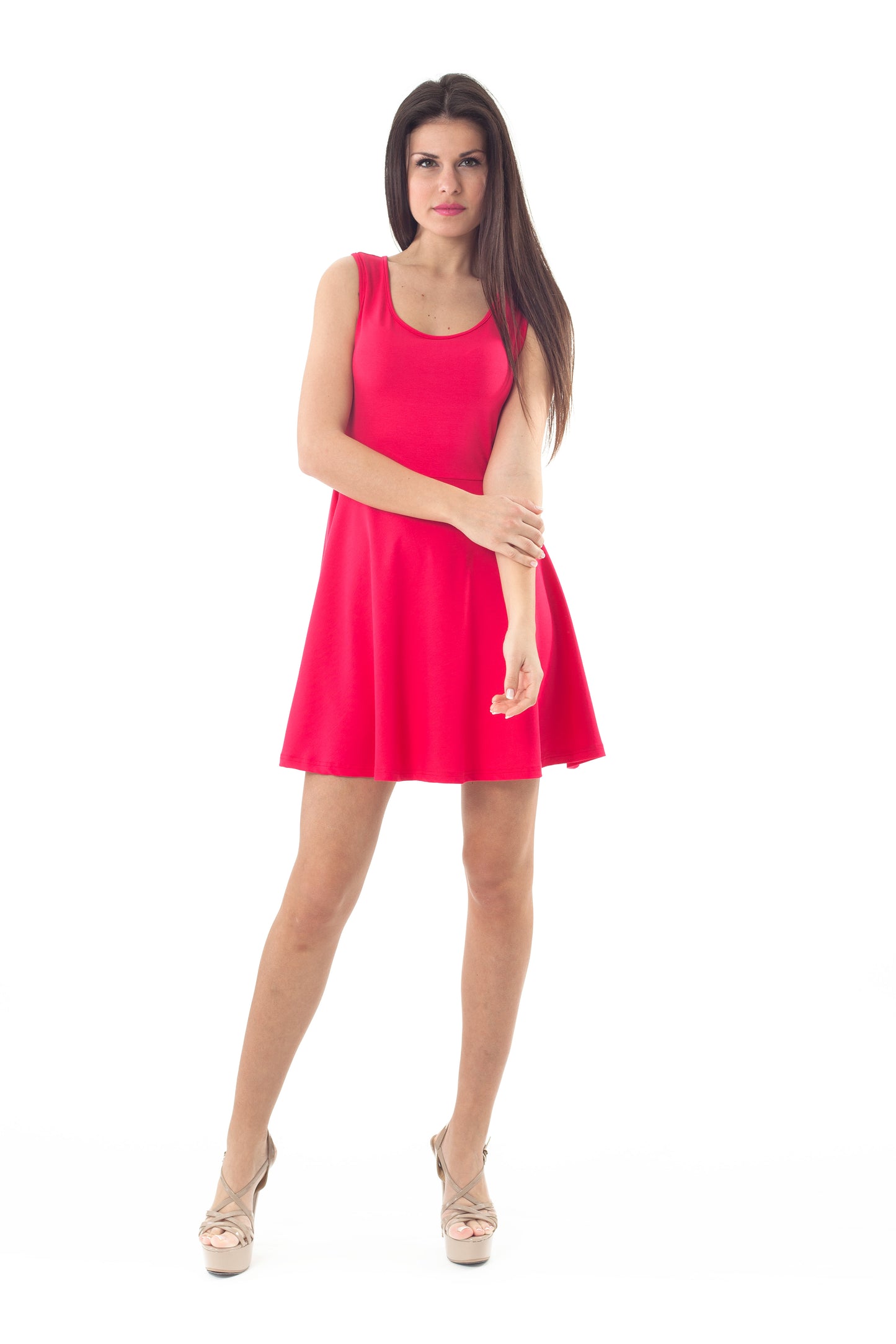 Bow Detail Skater Dress in Red