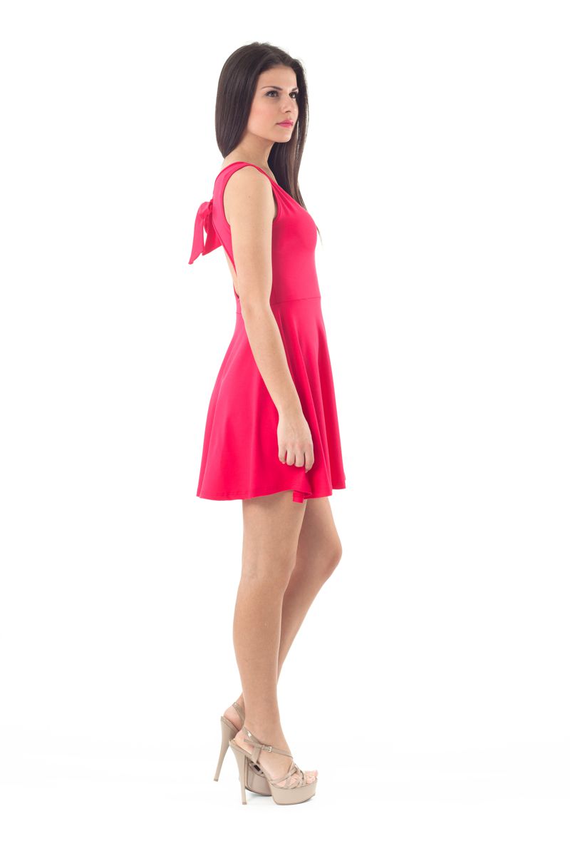 Bow Detail Skater Dress in Red