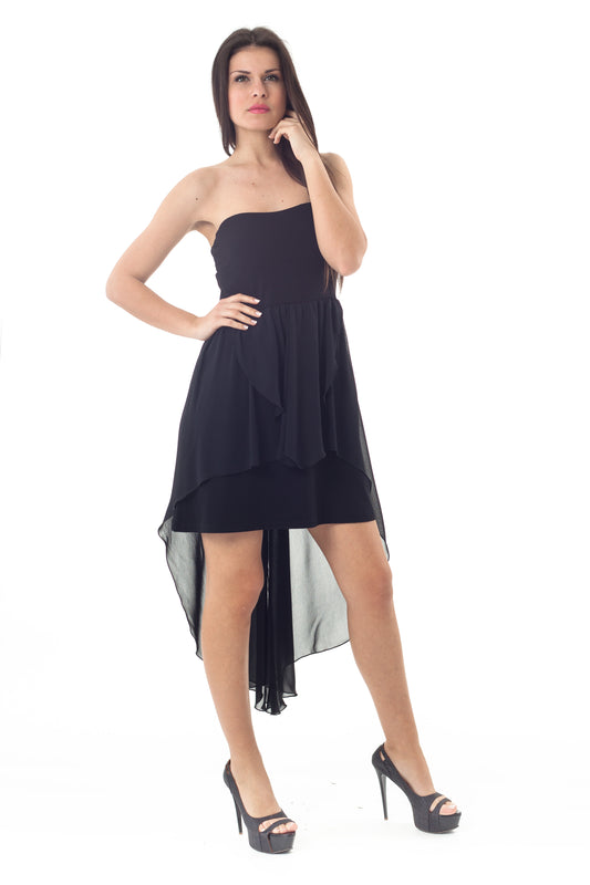 Conquista Φόρεμα Mini Βραδινό Strapless Με Βολάν Ασύμμετρο Μονόχρωμο Μαύρο Y31.078