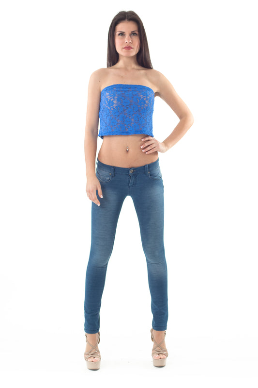 Conquista Τοπ Strapless Βραδινό Με Δαντέλα Μονόχρωμο Μπλε Y31-096-12