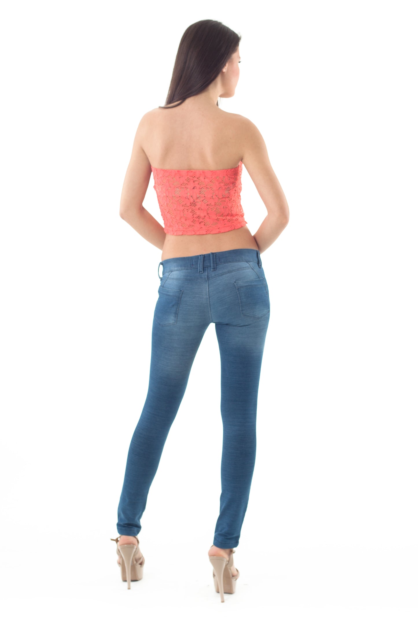 Conquista Τοπ Strapless Crop Καλοκαιρινό Δαντέλα Μονόχρωμο Κοραλί Y31.096-72