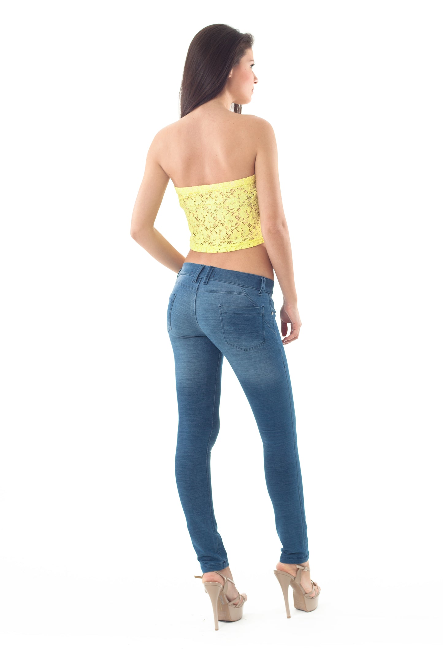 Conquista Τοπ Strapless Καλοκαιρινό Δαντέλα Μονόχρωμο Κίτρινο Y31.096-10