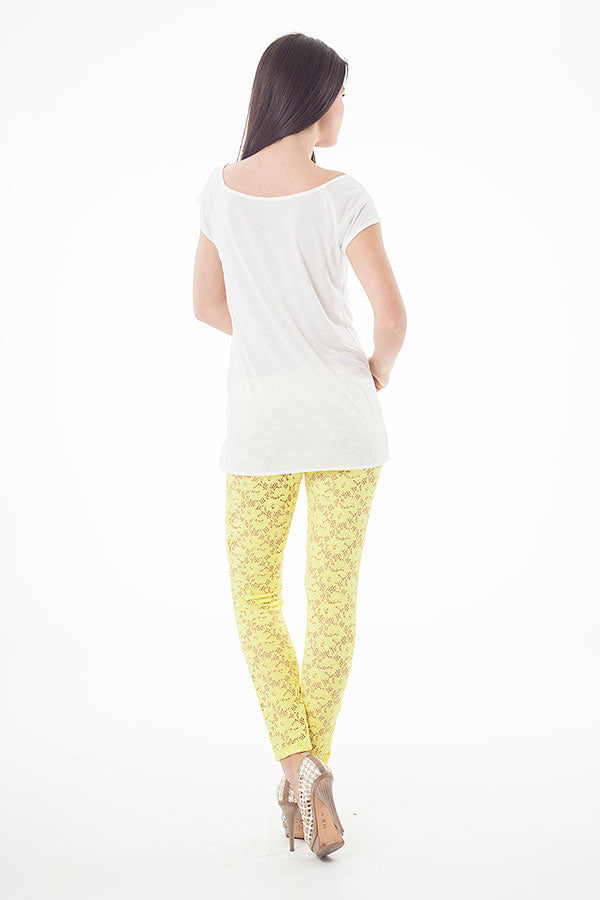 Conquista Κολάν Skinny Casual Δαντέλα Μονόχρωμο Κίτρινο Y31.097-10