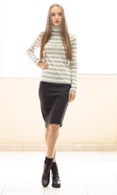 Load image into Gallery viewer, Striped Ecru and Grey Polo Neck Top