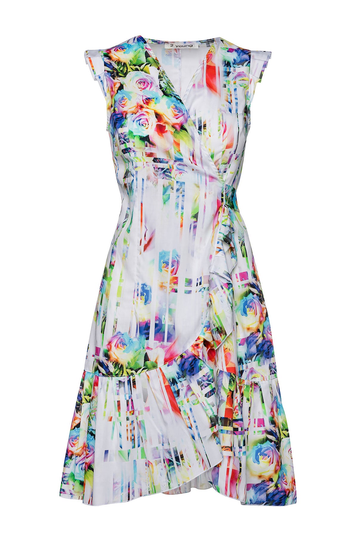Conquista Φόρεμα Midi Casual Κρουαζέ Αμάνικο Με Βολάν Floral Πολύχρωμο C191-340-99