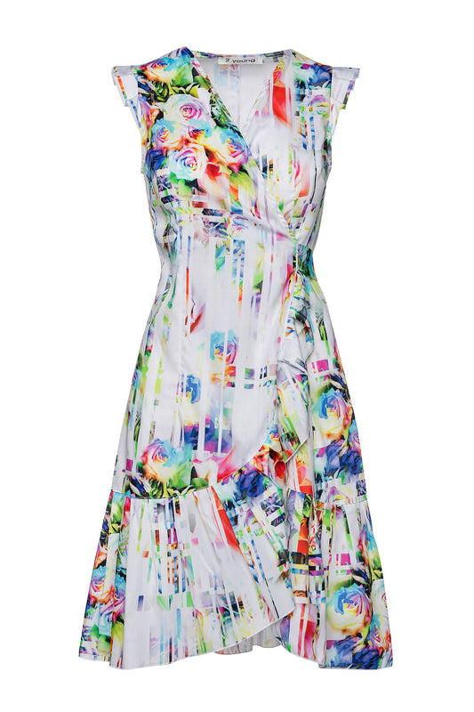 Conquista Φόρεμα Midi Casual Κρουαζέ Αμάνικο Με Βολάν Floral Πολύχρωμο C191-340-99